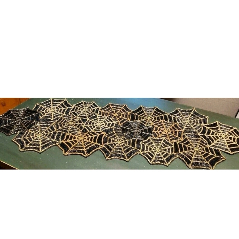 Spider Web Table Runner Beaded
